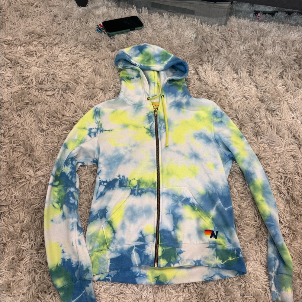 Aviator Nation Blue and Yellow Tie-Dye Hoodie